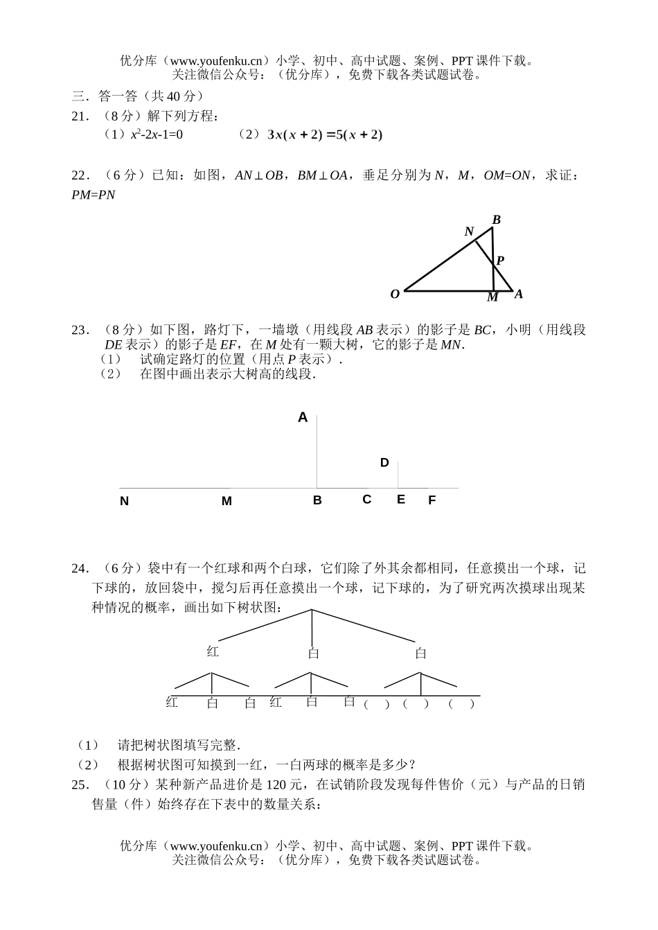 初中九年级数学学科期末检测试卷_第2页