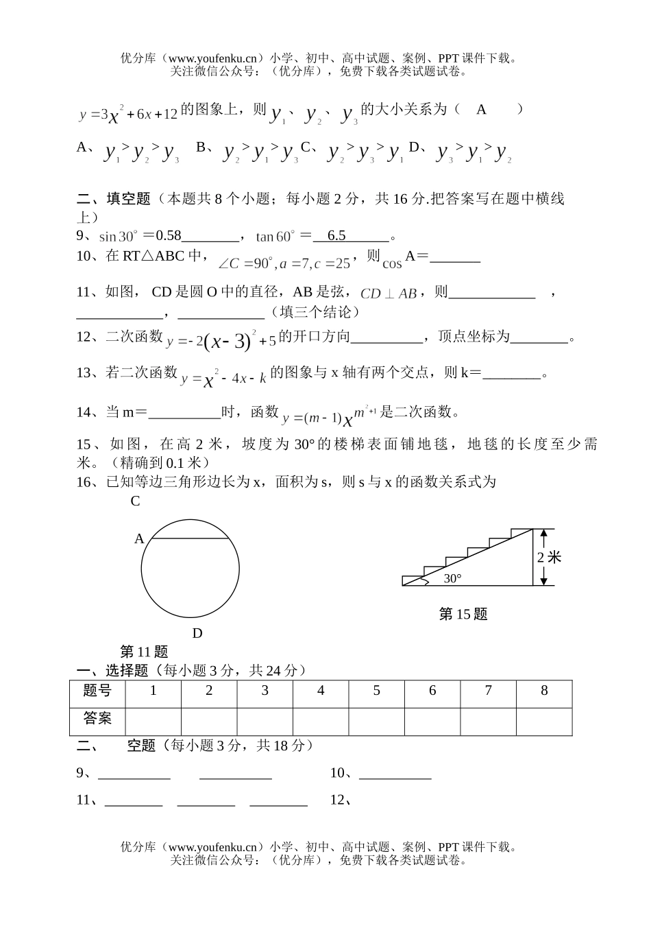 初中九年级数学下学期月考测试卷_第2页