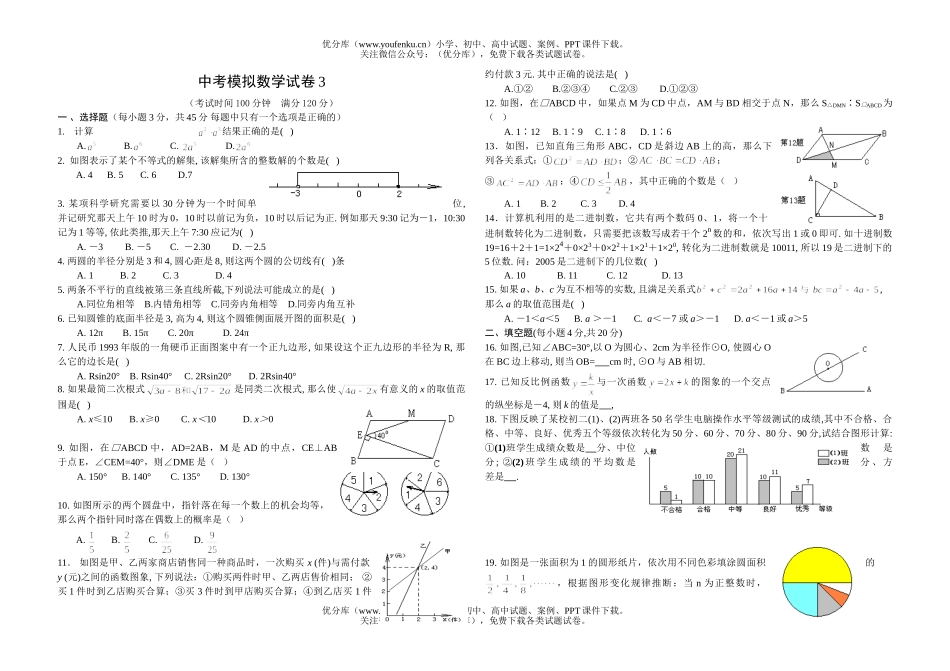 初中九年级数学中考模拟3试卷_第1页