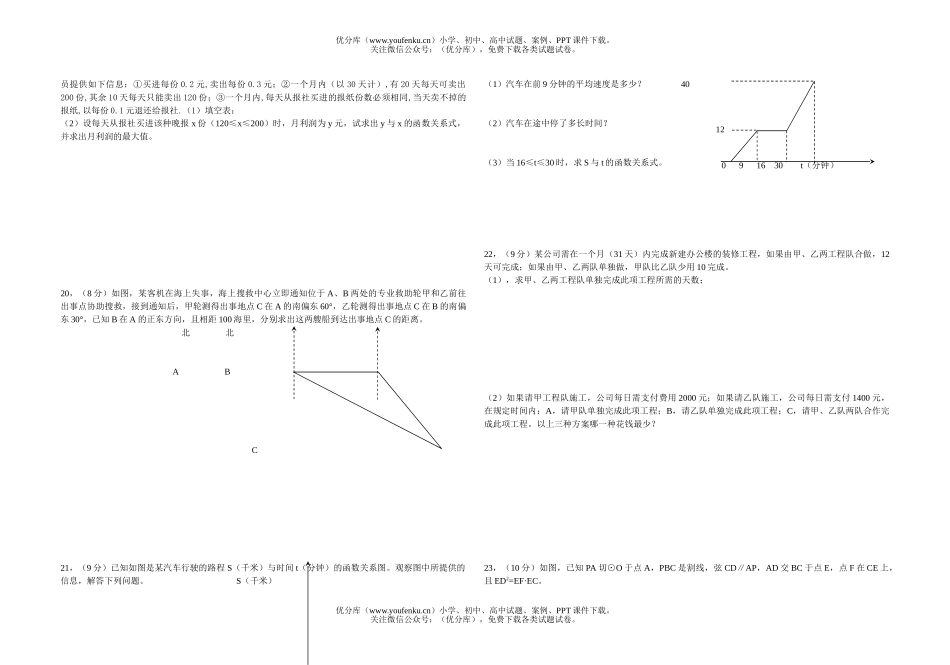 初中九年级数学中考冲刺模拟测(六)试卷_第2页