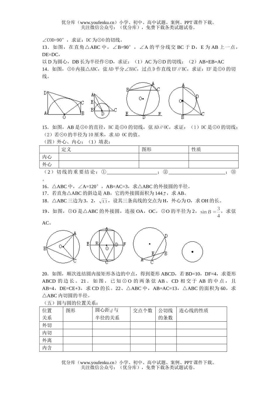 初中九年级数学直线与圆  圆与圆试卷_第2页
