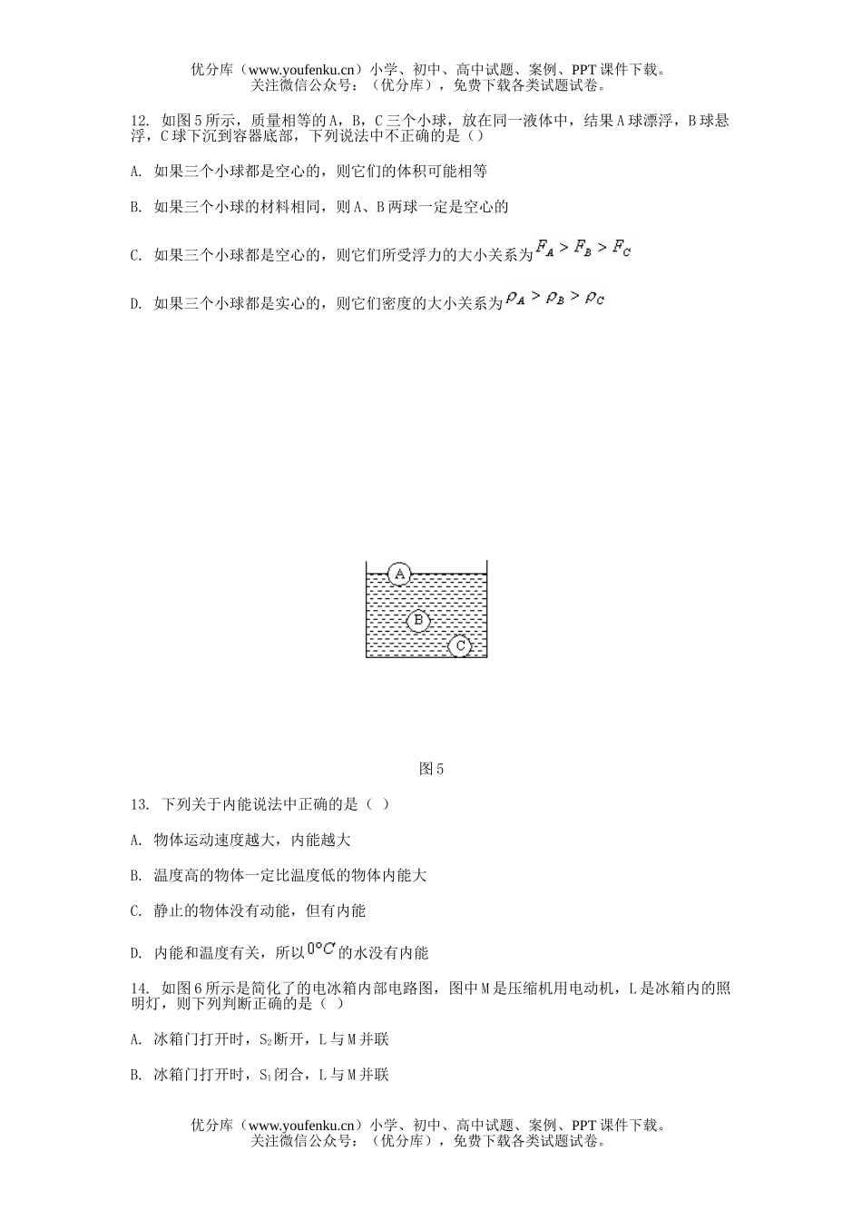 初中九年级物理第二学期阶段检测试卷_第3页