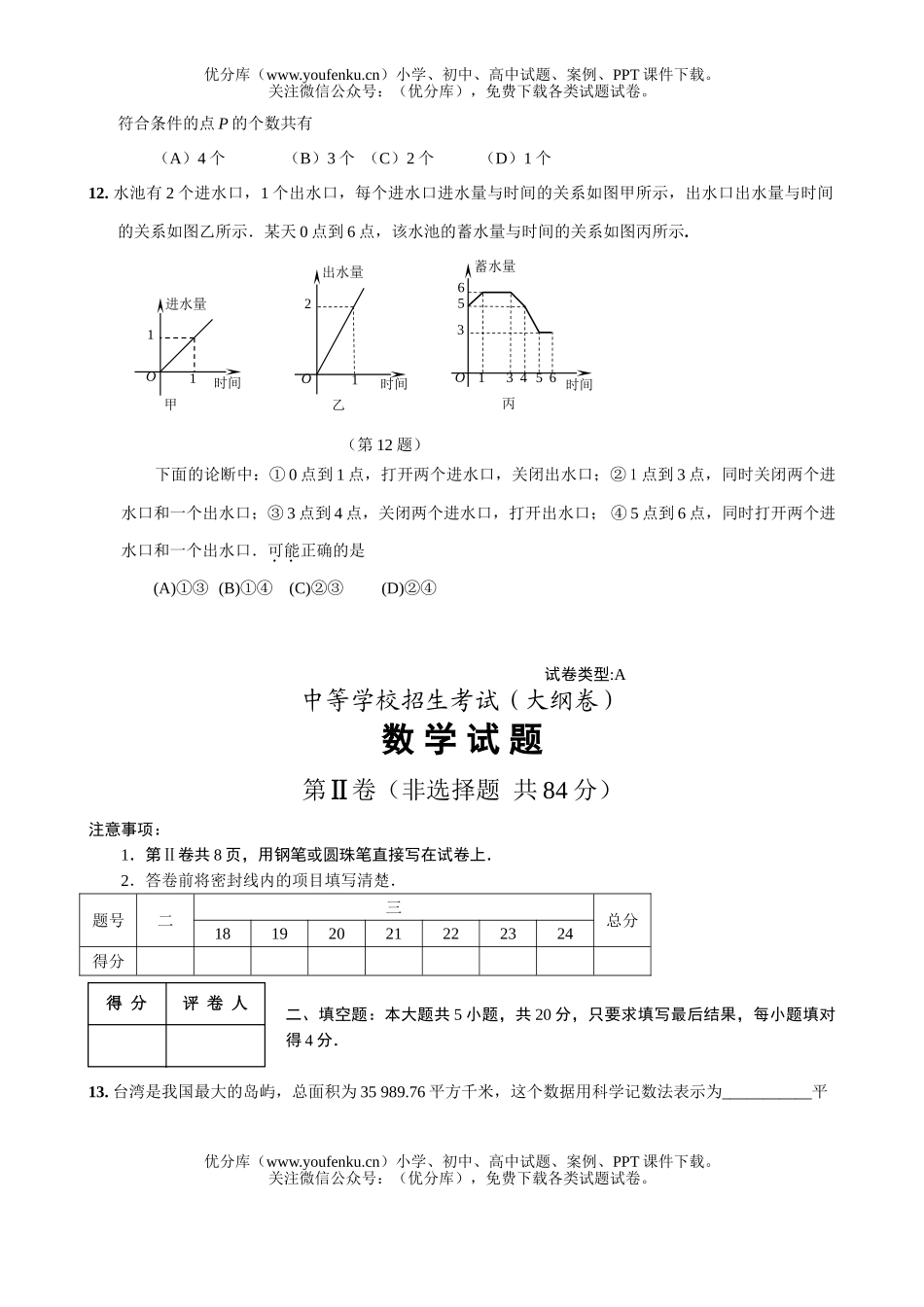 初中九年级数学中等学校招生考试卷_第3页