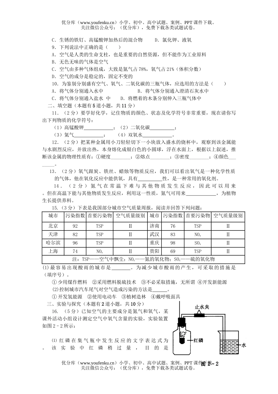 初中化学上学期第一次月考理综试卷_第2页