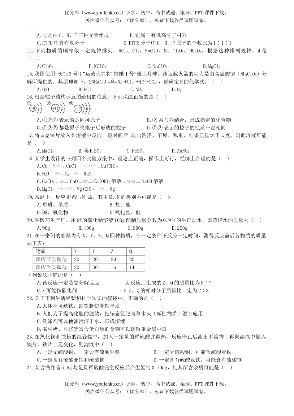 初中化学毕业生学业考试卷_第3页