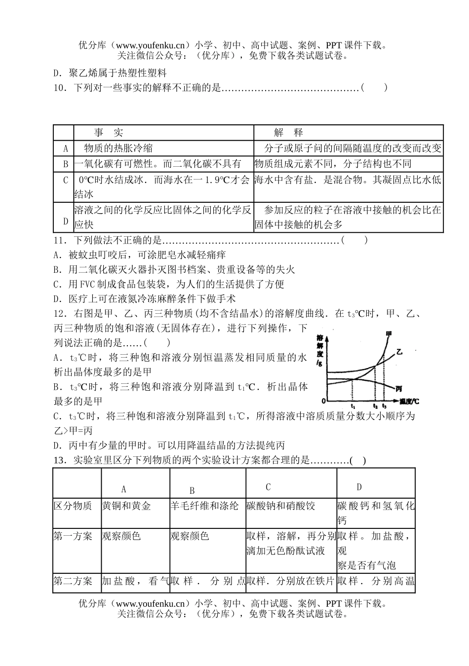 初中化学升学考试第二次调研测试卷_第3页