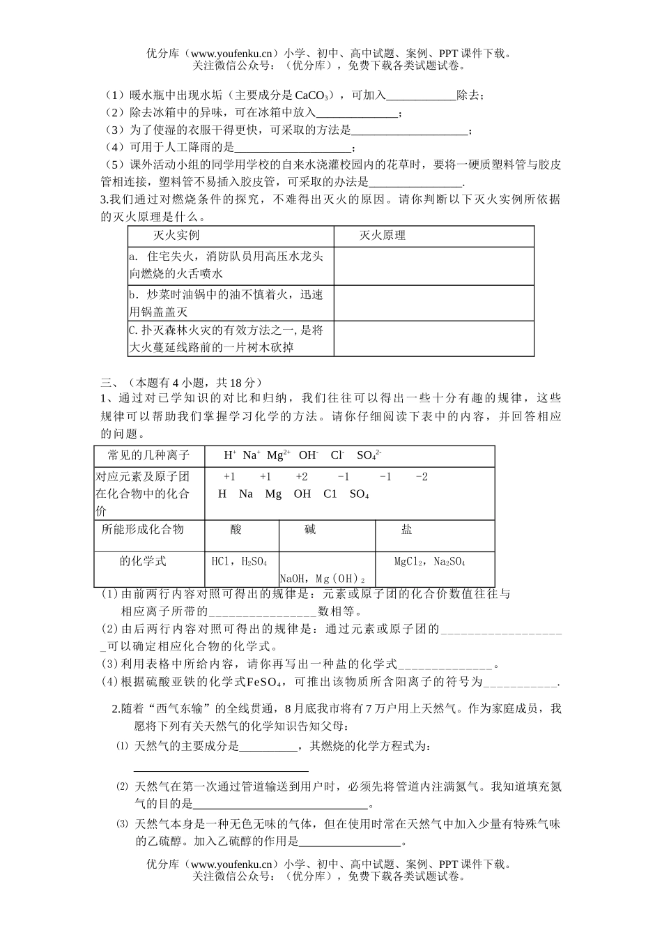 初中化学第一学期期末复习试卷_第2页