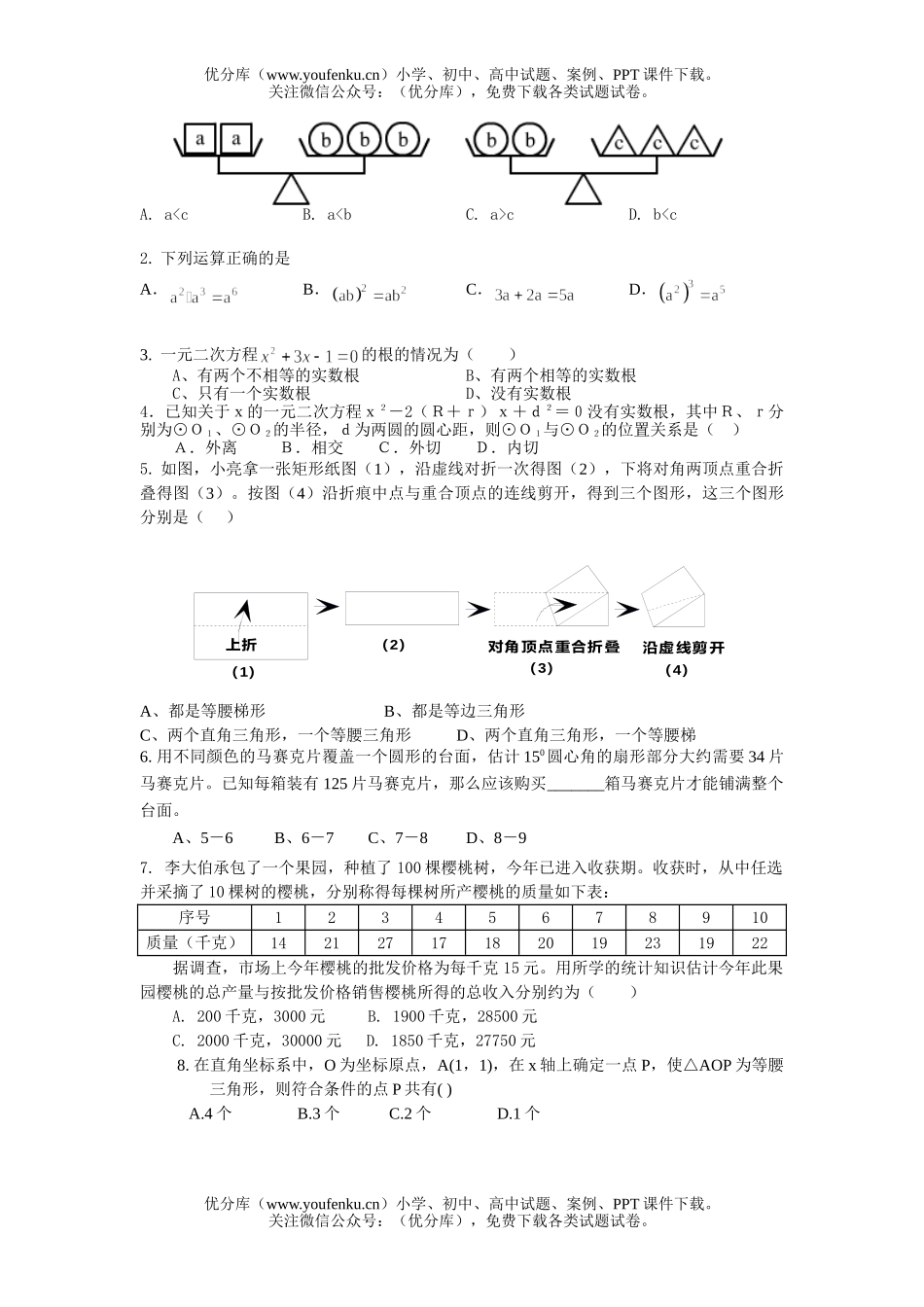初中九年级数学上学期期考抽考试卷_第2页