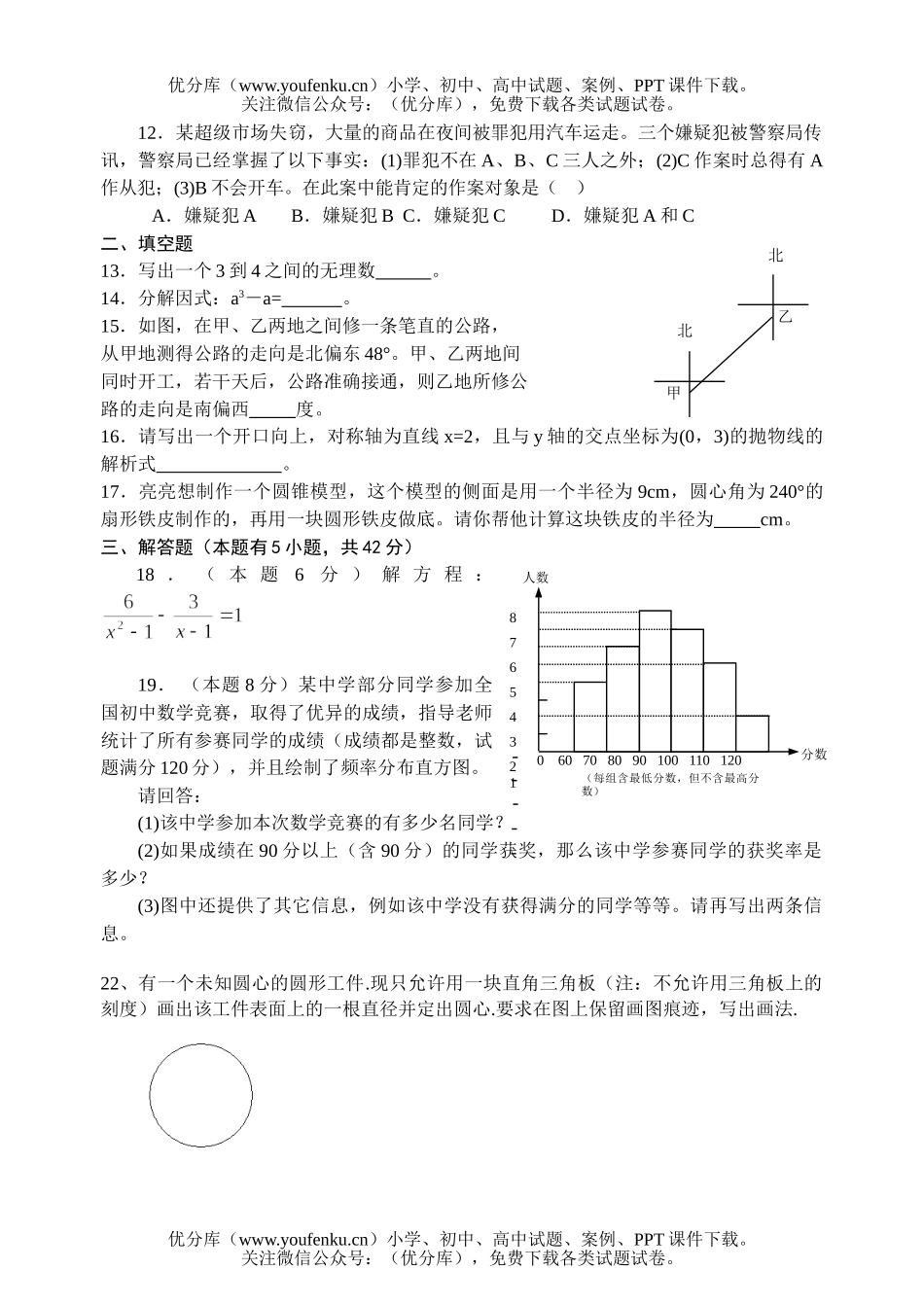 初中九年级数学各类招生考试卷_第2页