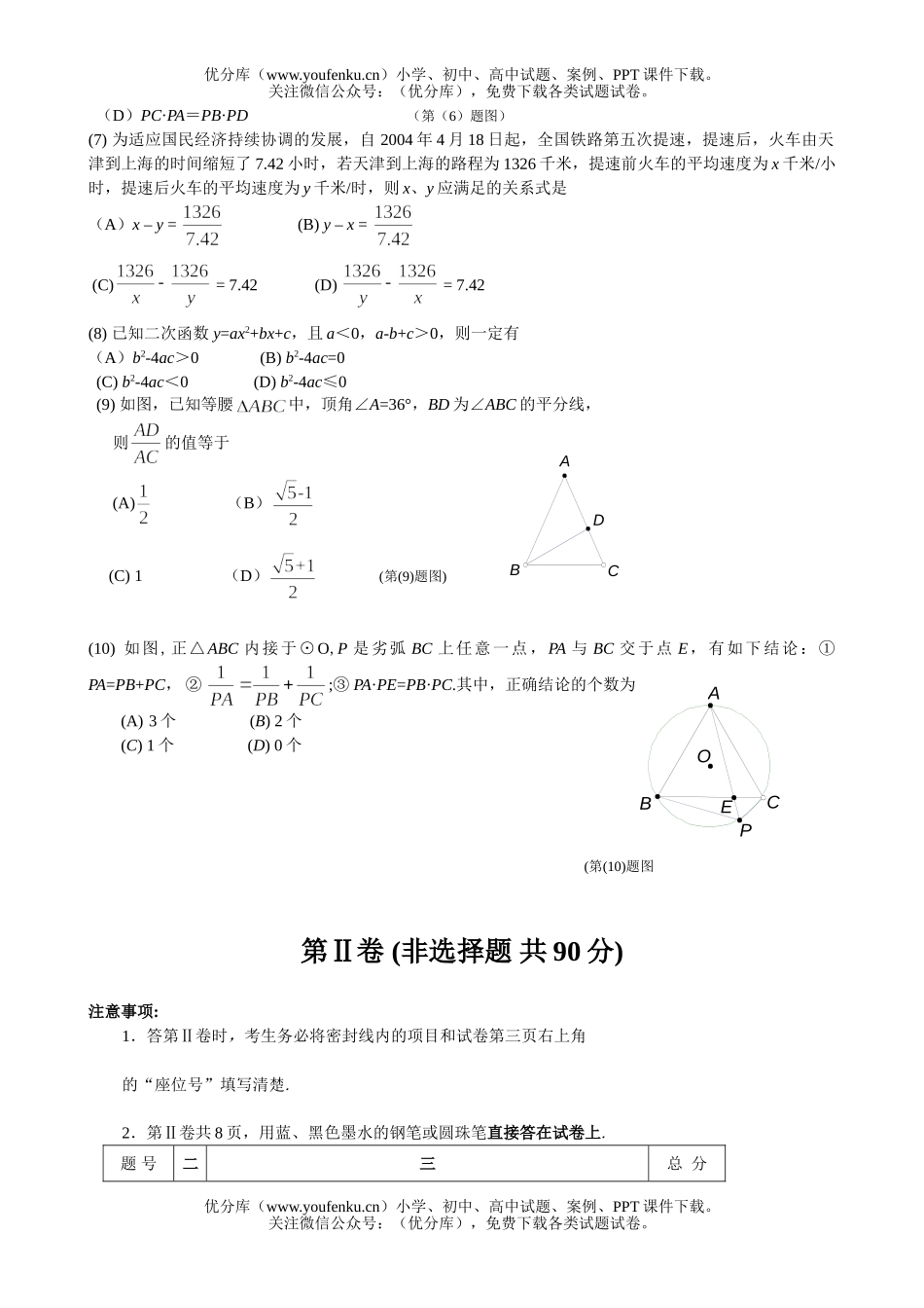 初中九年级数学高级中等学校招生考试卷_第2页