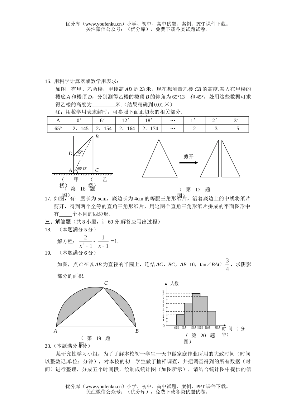 初中九年级数学中考试卷_第3页