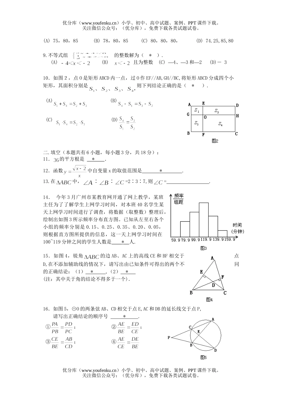 初中九年级数学毕业班综合测试(一)试卷_第1页