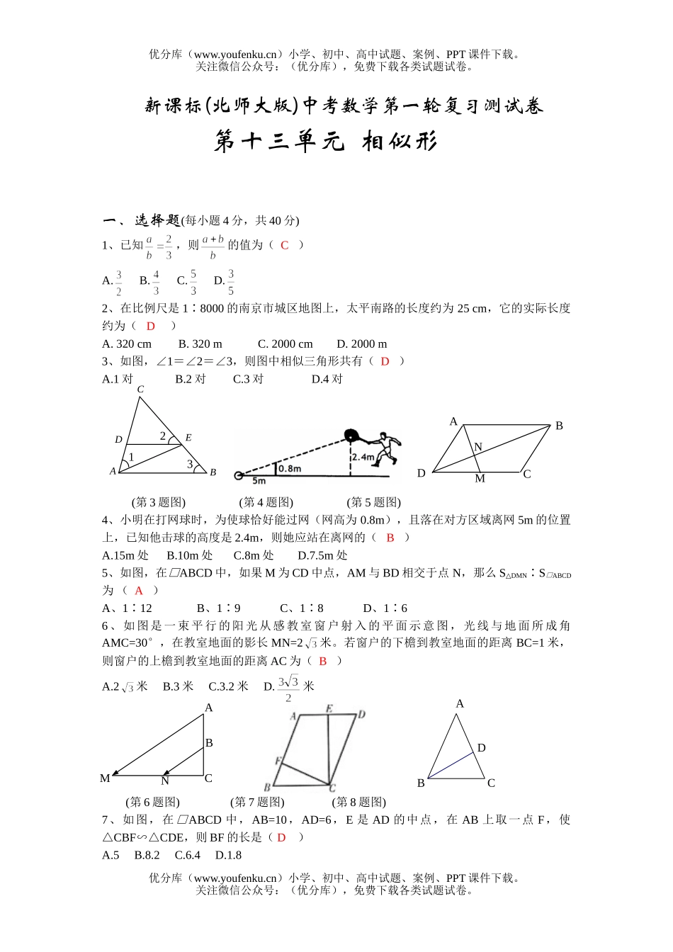 初中九年级数学相似形试卷_第1页