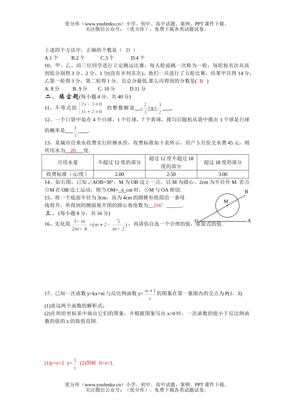 初中九年级数学中考第一轮综合测[2]试卷_第1页