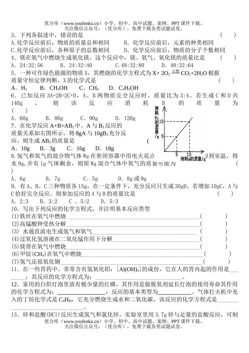 初中化学第五单元　方程式试卷_第3页