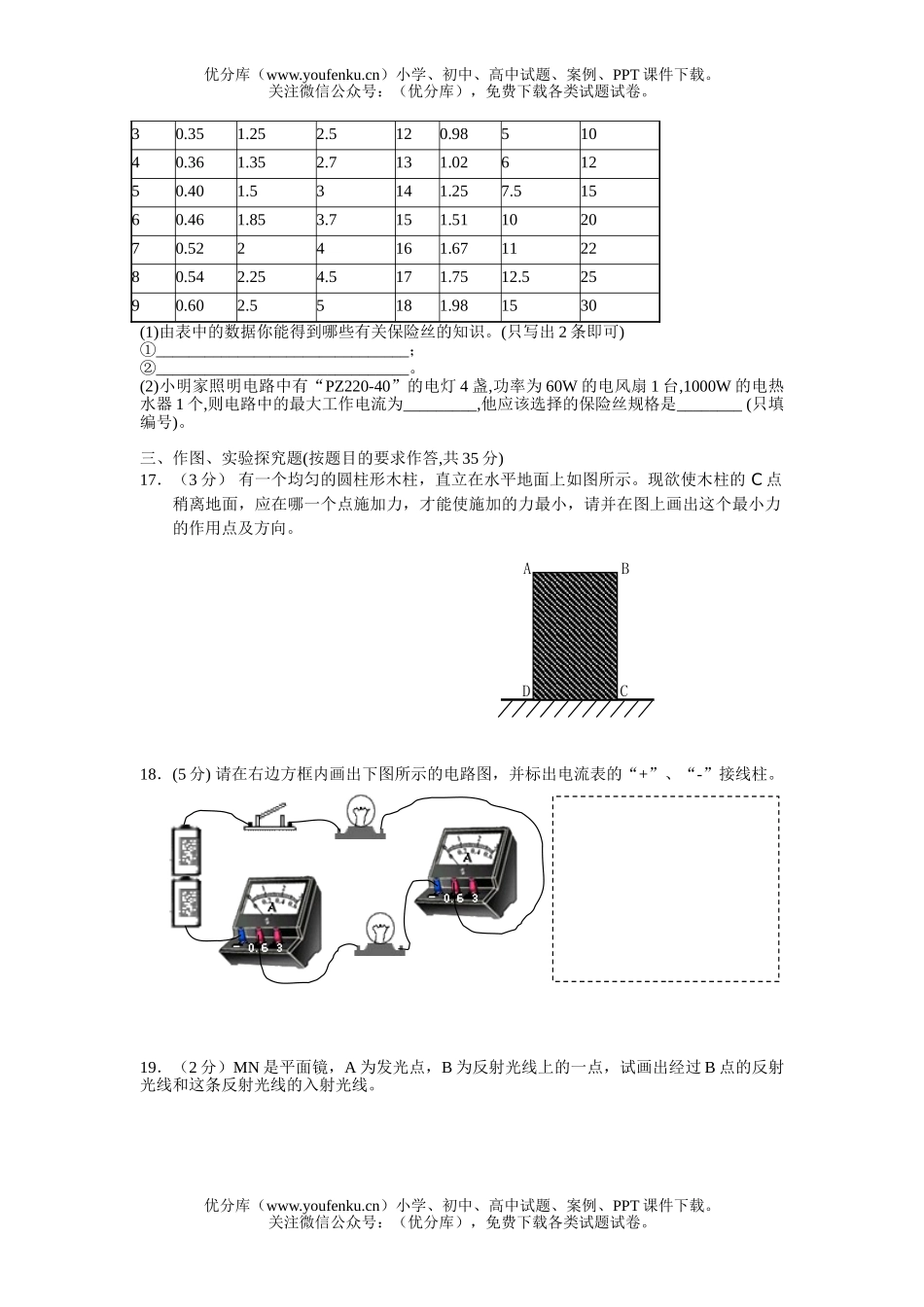 初中九年级物理上学期期末试卷_第3页