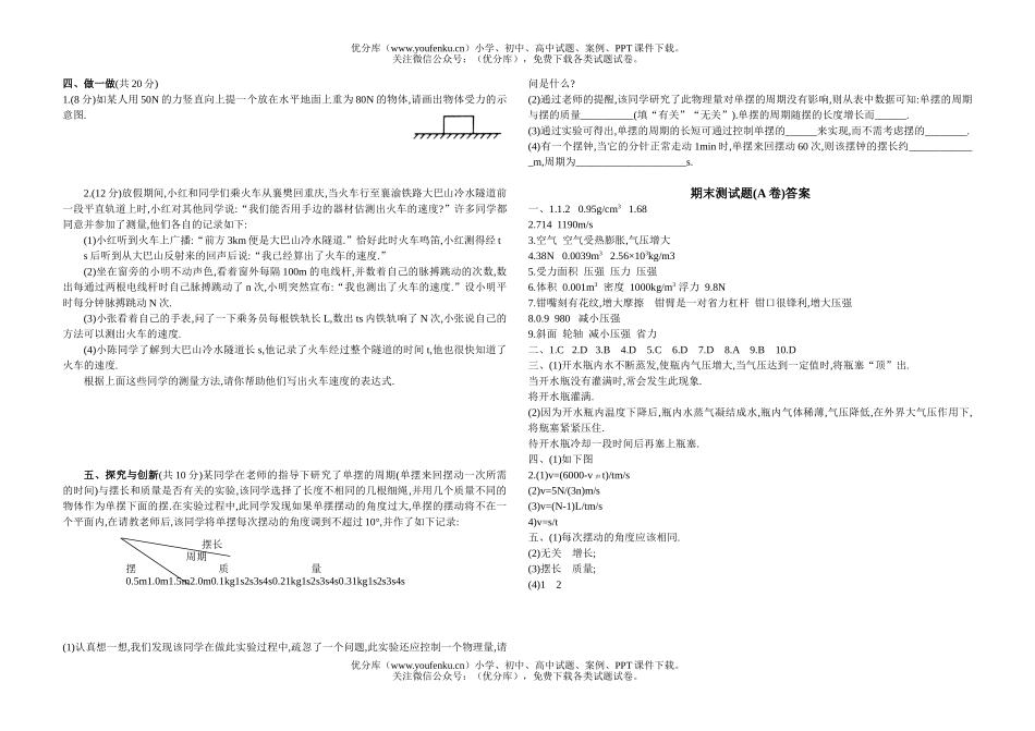 初中九年级物理上学期期末测试卷_第2页