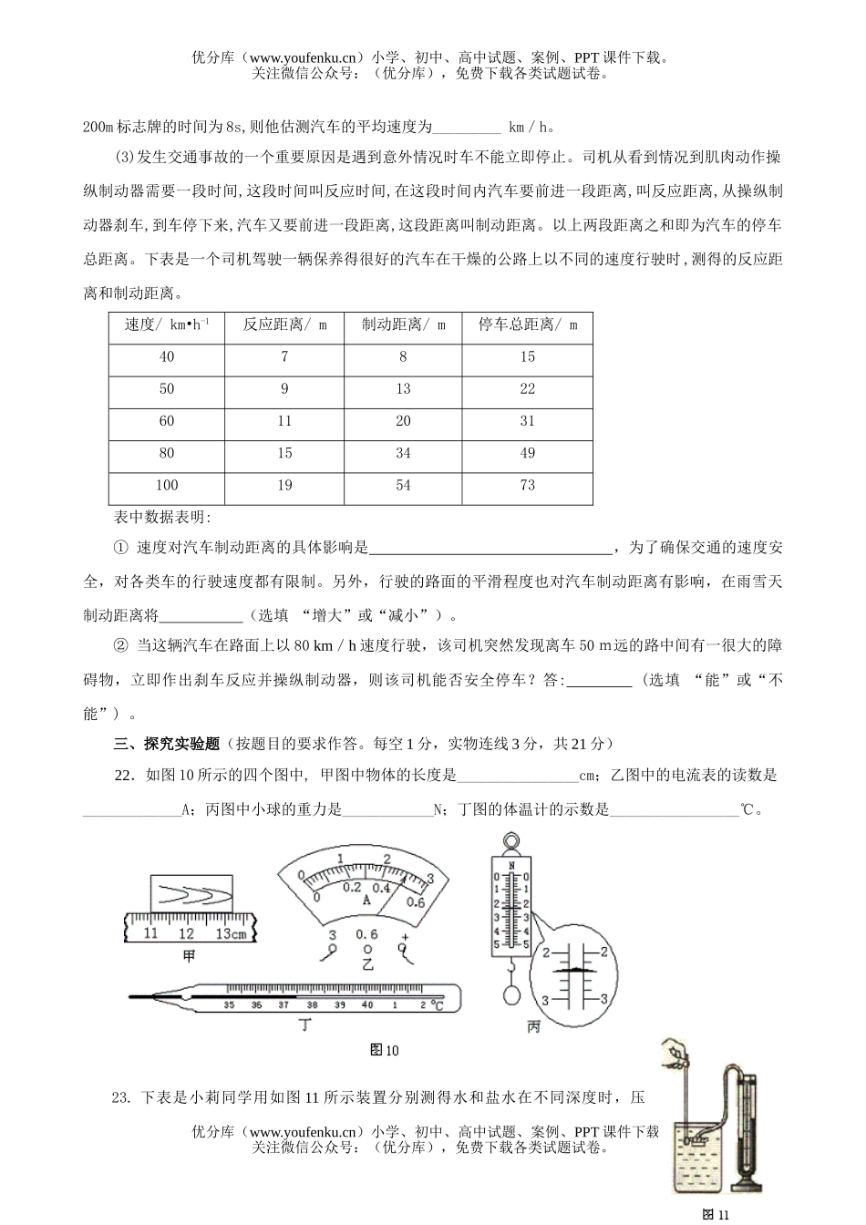 初中九年级物理毕业暨招生考试卷_第3页