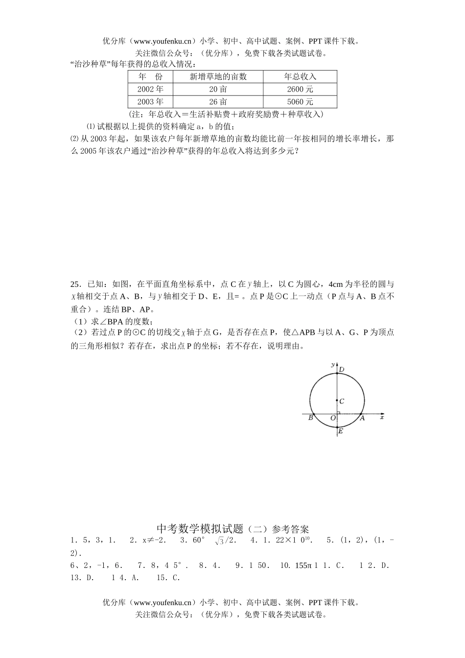 初中九年级数学中考模拟(二)试卷_第3页