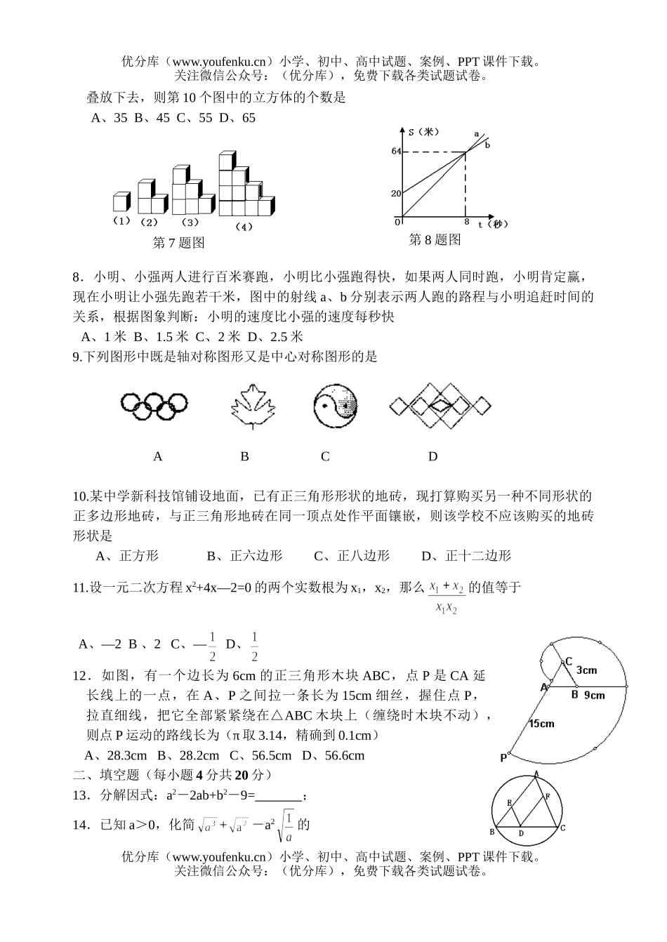 初中九年级数学中考模拟4试卷_第2页