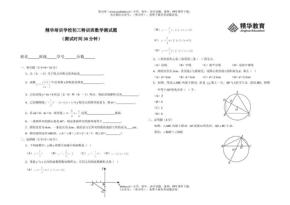初中九年级数学特训班测试卷_第1页
