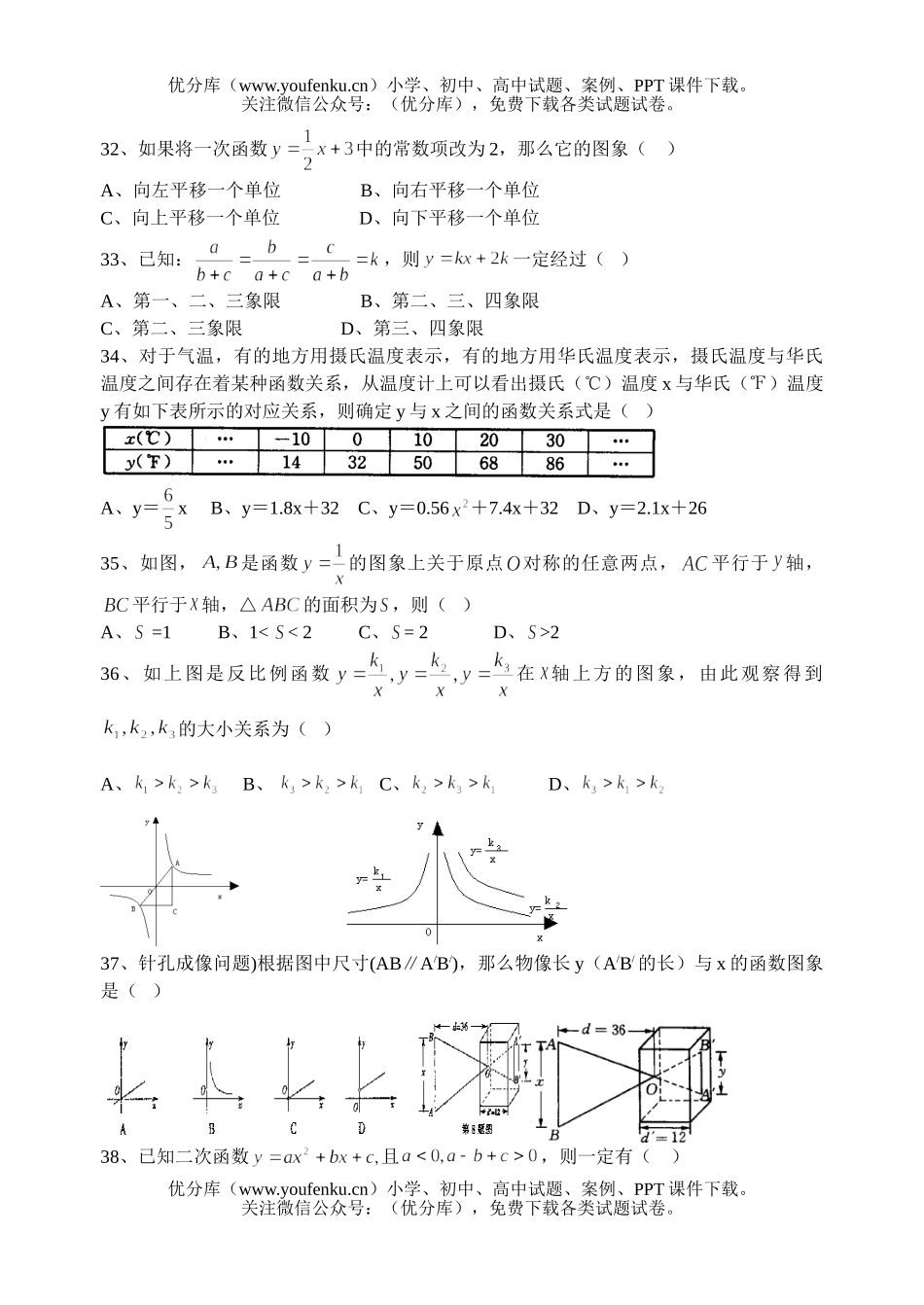 初中九年级数学中考之选择题100题试卷_第3页