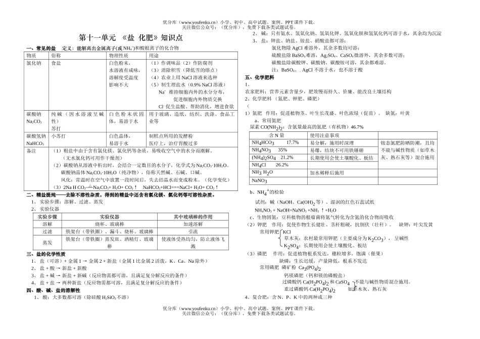 初中化学第十一单元知识点试卷_第1页