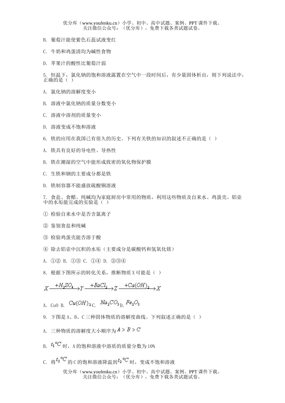 初中化学第二学期第二次质量调查试卷_第2页