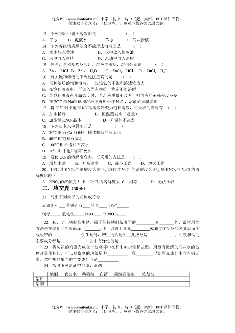 初中化学第十九周练试卷_第2页