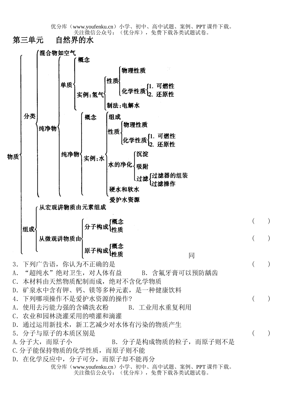 初中化学第三单元　自然界的水试卷_第1页