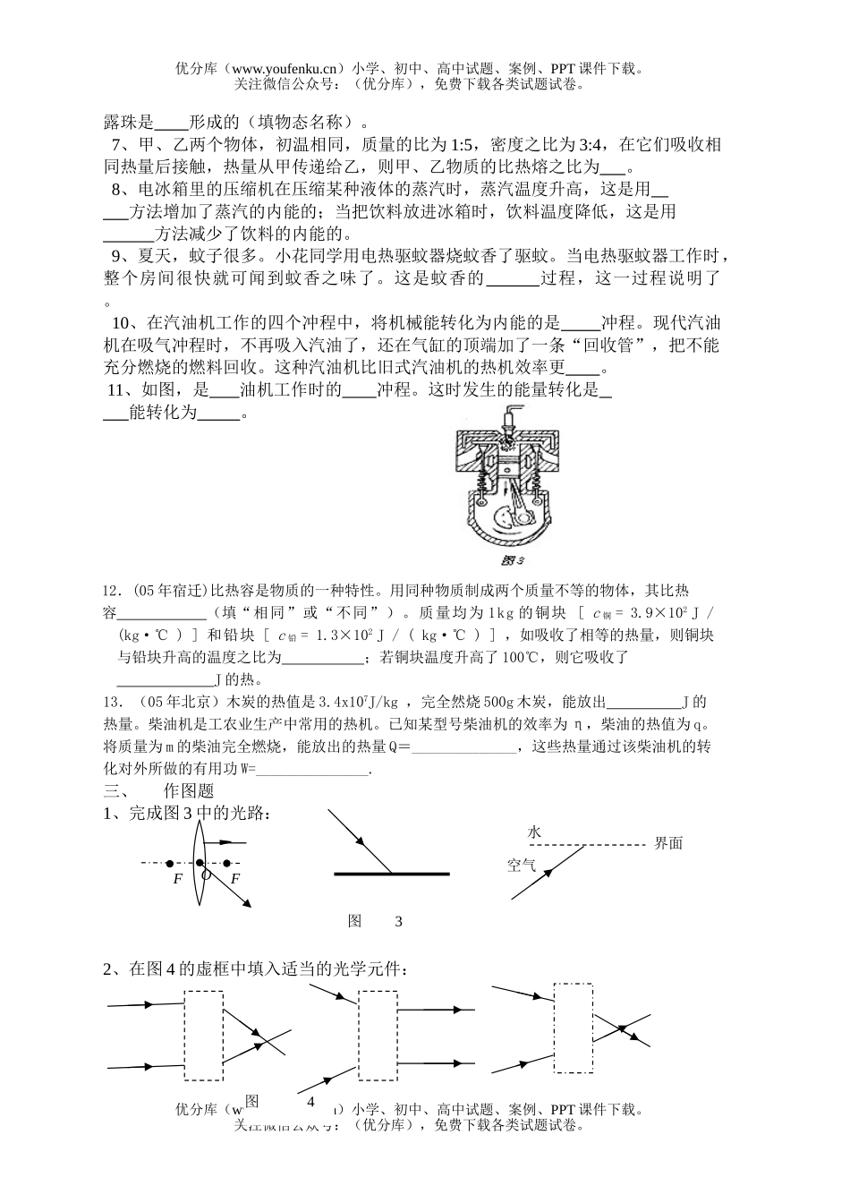 初中九年级物理《声、光、热》分类复习综合练习题试卷_第2页