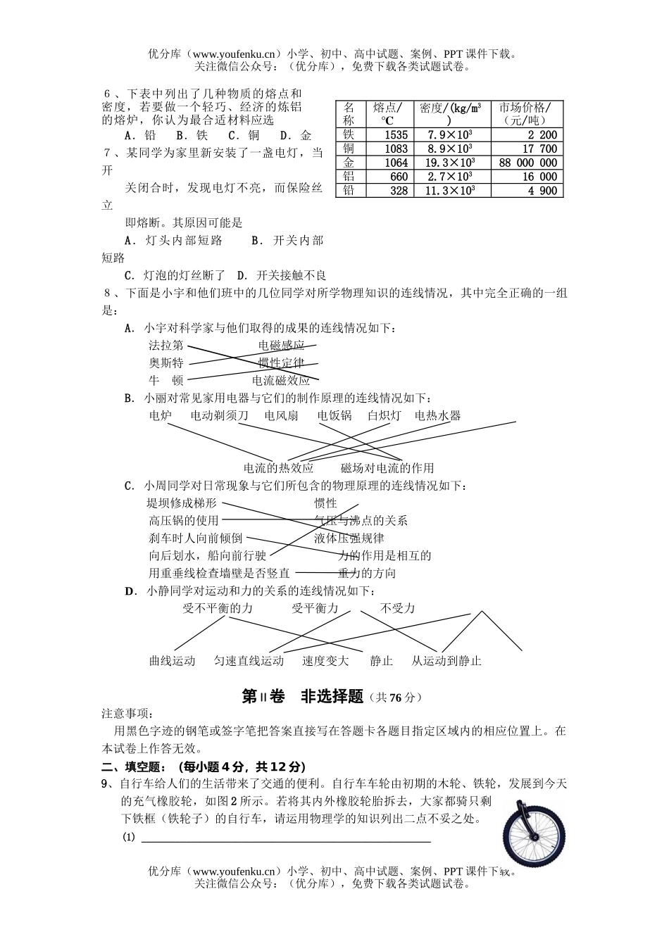 初中九年级物理广州市从化2006年升学第一次模拟考试卷_第2页