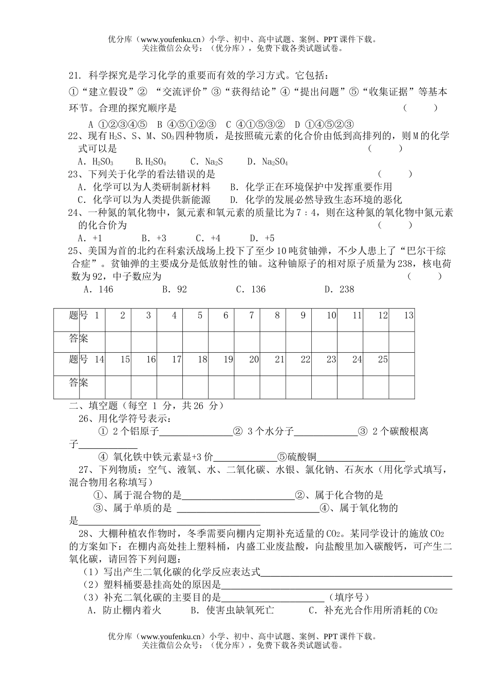 初中化学阶段性测试(二)试卷_第2页