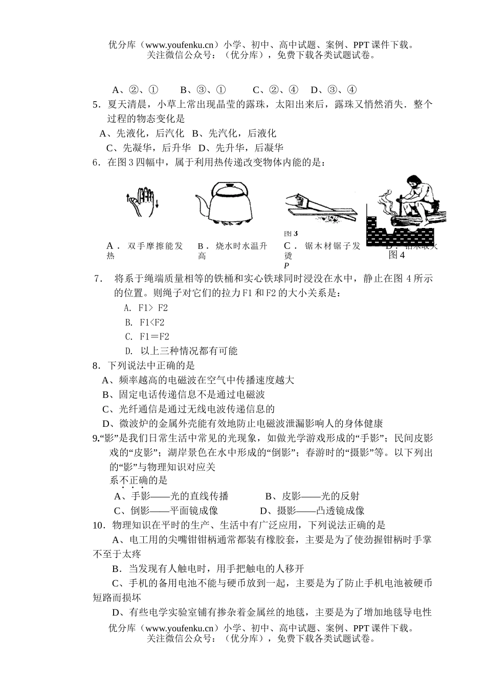 初中九年级物理第二学期模拟试卷_第2页