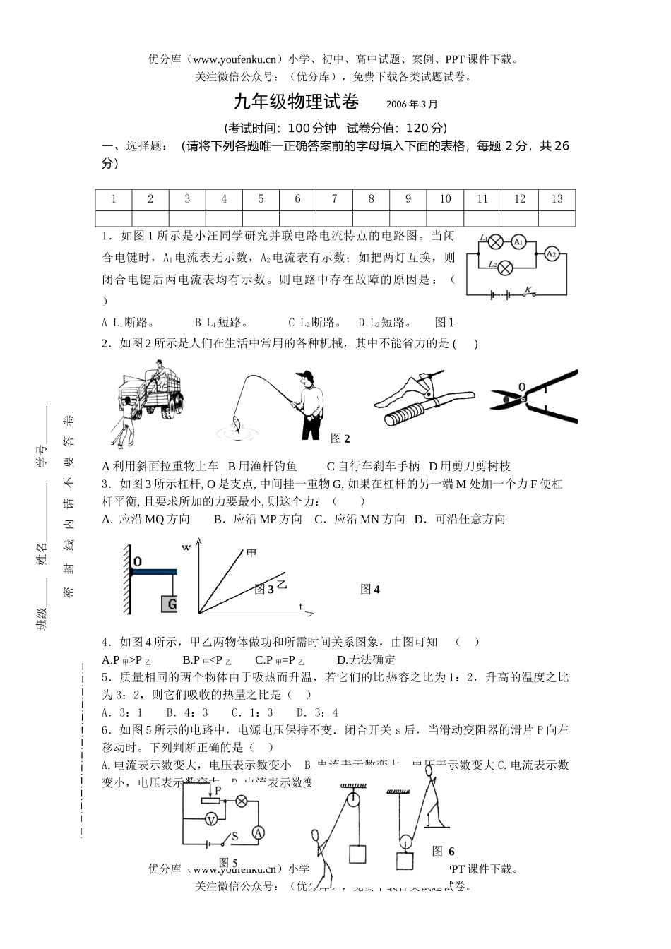 初中九年级物理全册月考试卷_第1页