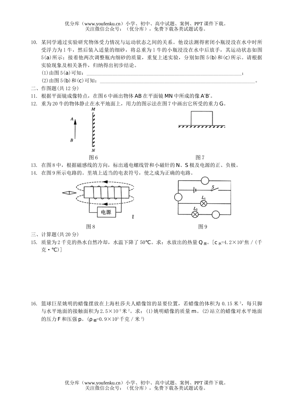 初中九年级物理毕业生统一学业考试卷_第2页