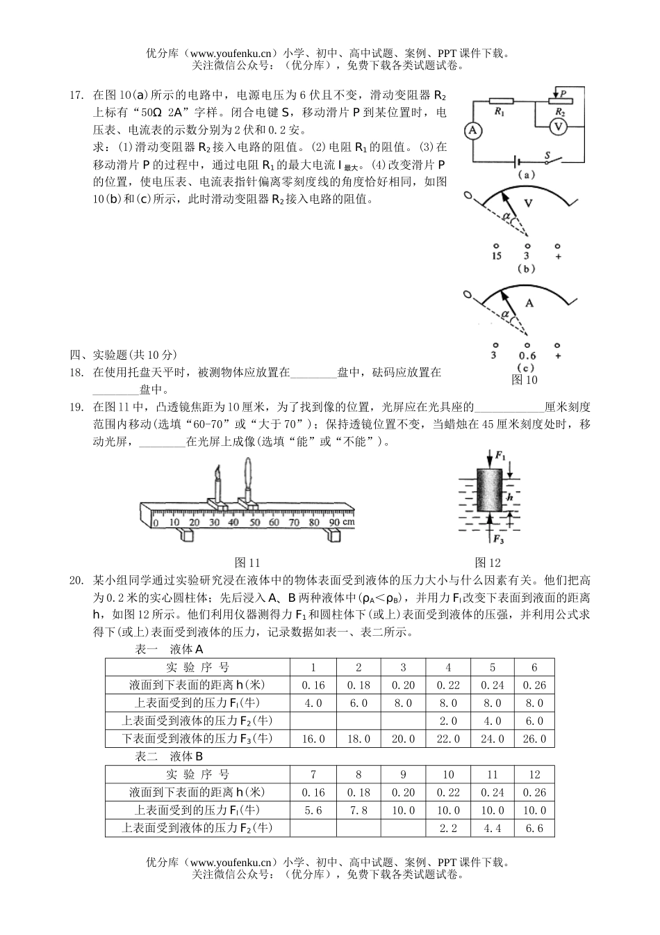 初中九年级物理毕业生统一学业考试卷_第3页