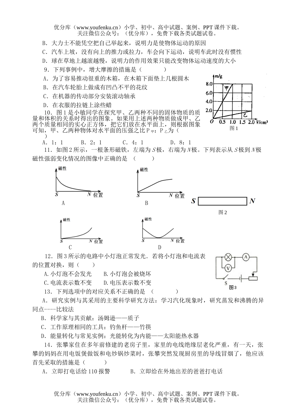 初中九年级物理毕业复习摸底检测题试卷_第2页