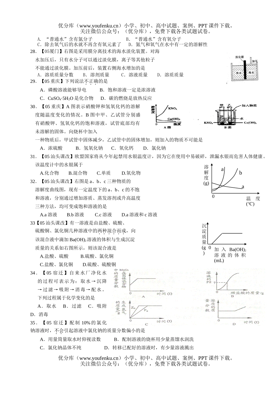 初中化学专题5  溶液奥秘试卷_第3页