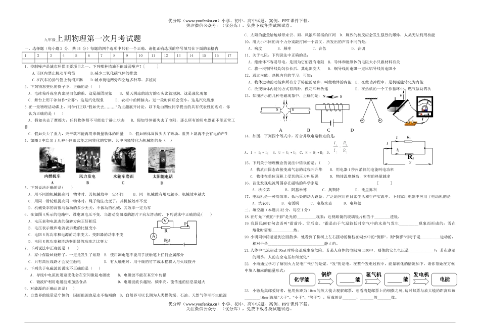 初中九年级物理上期第一次月考试卷_第1页