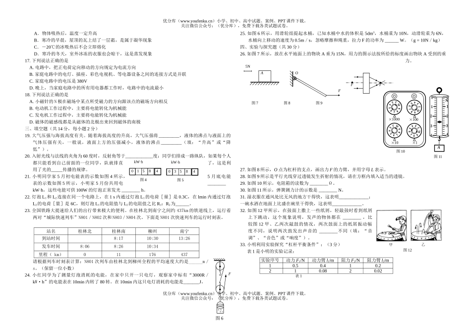 初中九年级物理升学二摸考试卷_第2页