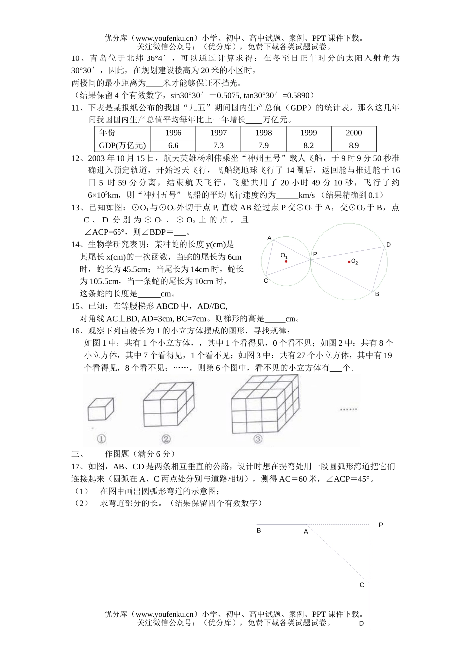 初中九年级数学中考4试卷_第2页