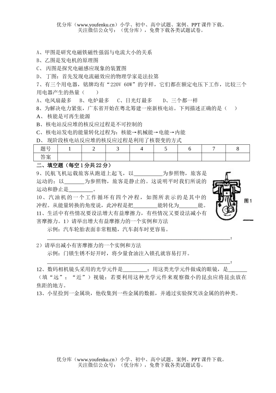 初中九年级物理珠海市2006年招生五校模拟考试卷_第1页
