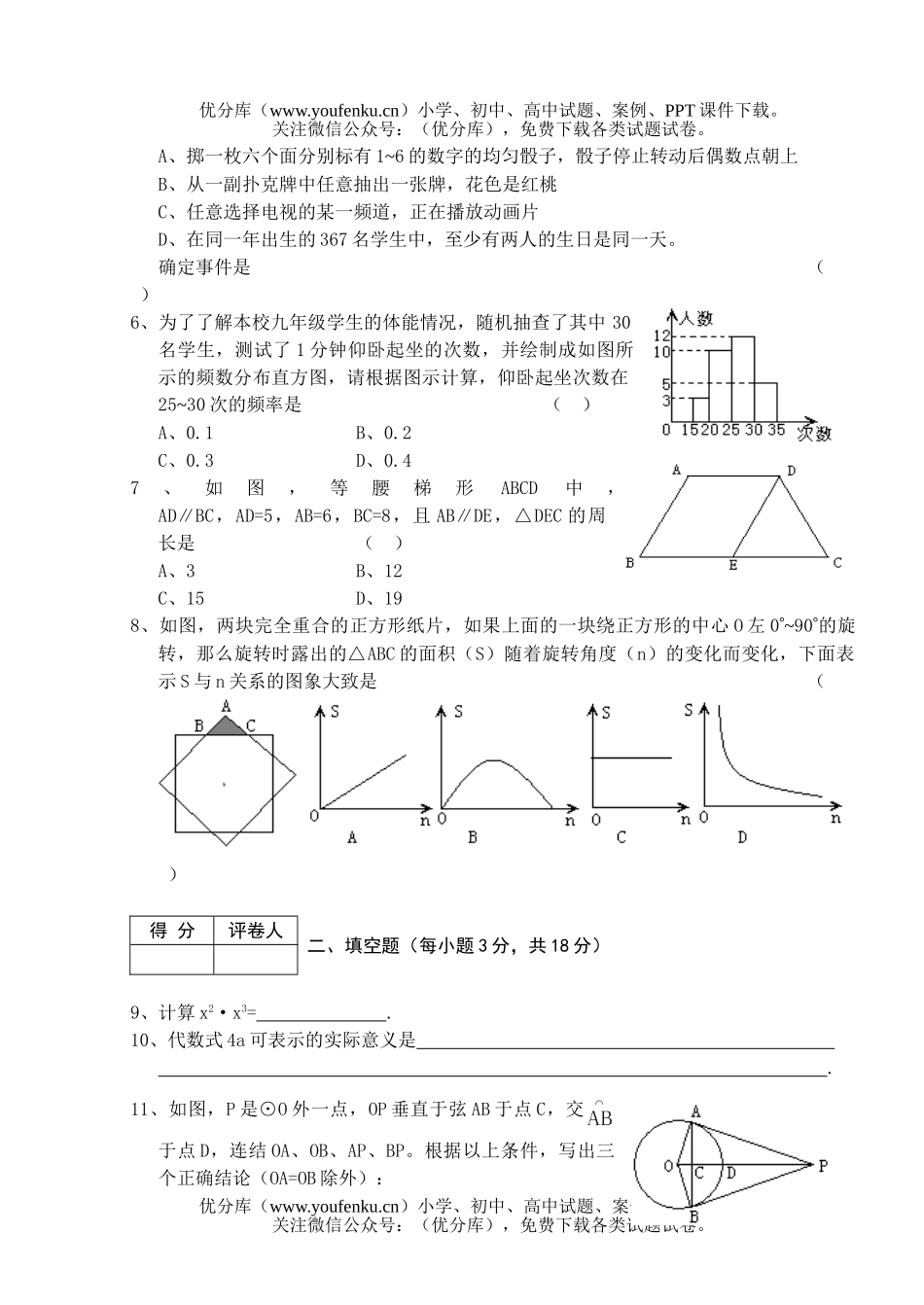 初中九年级数学毕业生学业考试联考试卷_第1页