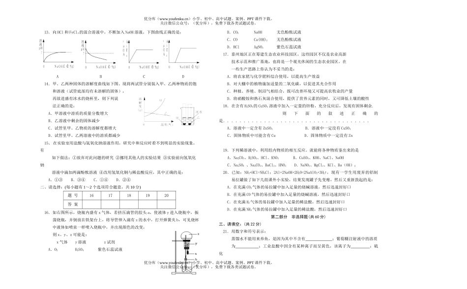 初中化学调研测试卷_第2页