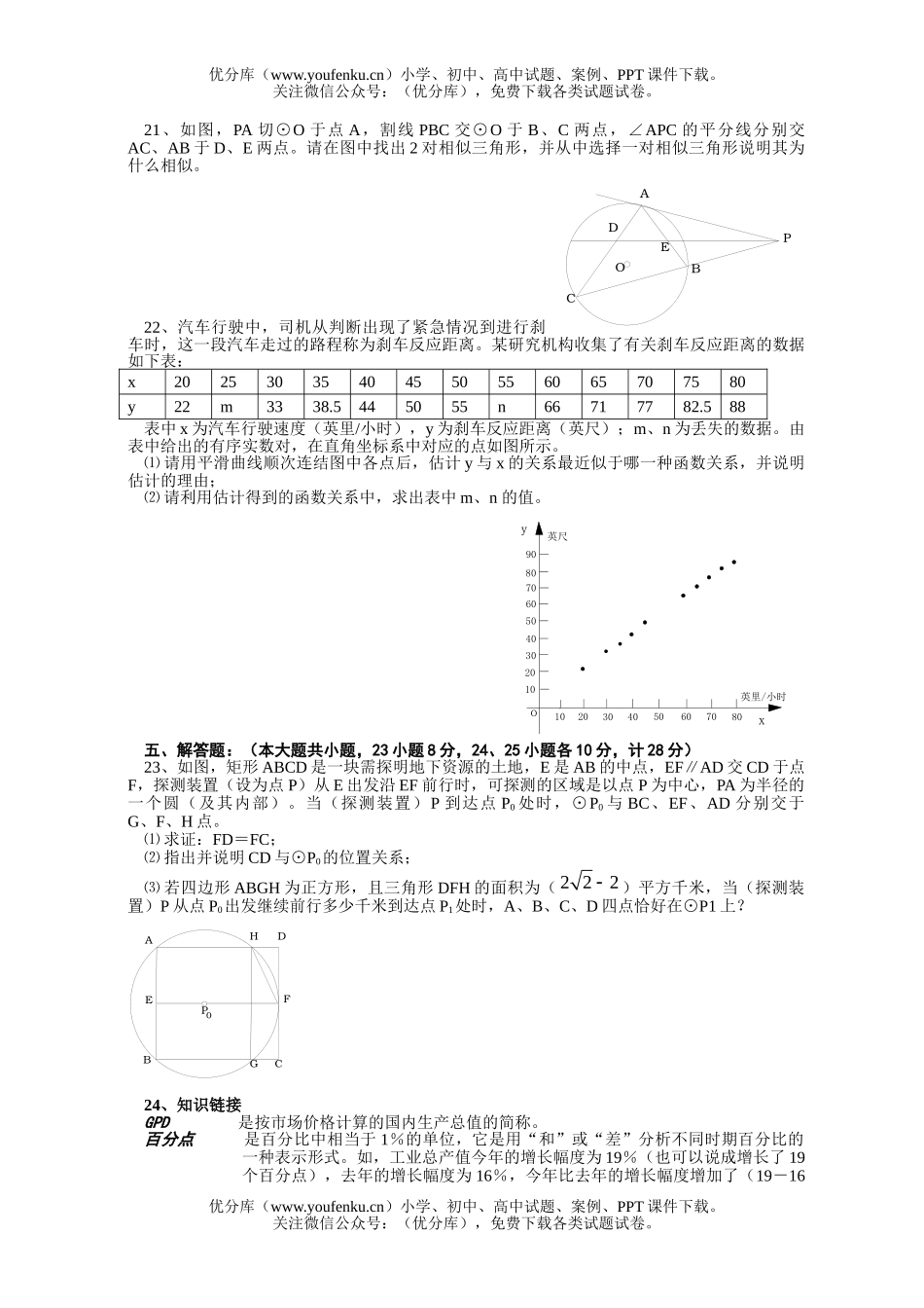 初中九年级数学毕业、升学统一考试卷_第3页