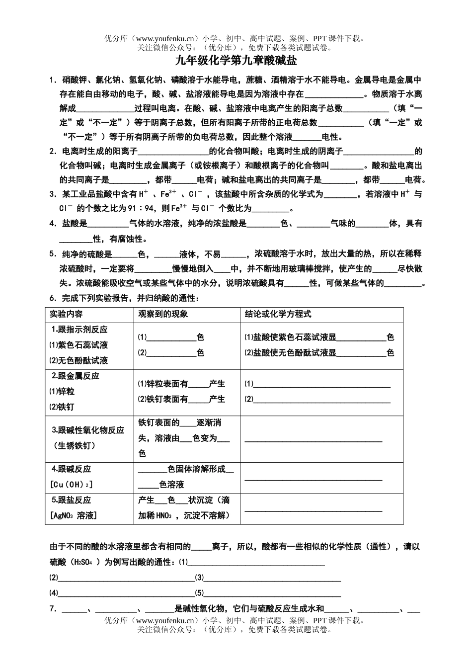 初中化学第九章酸碱盐试卷_第1页