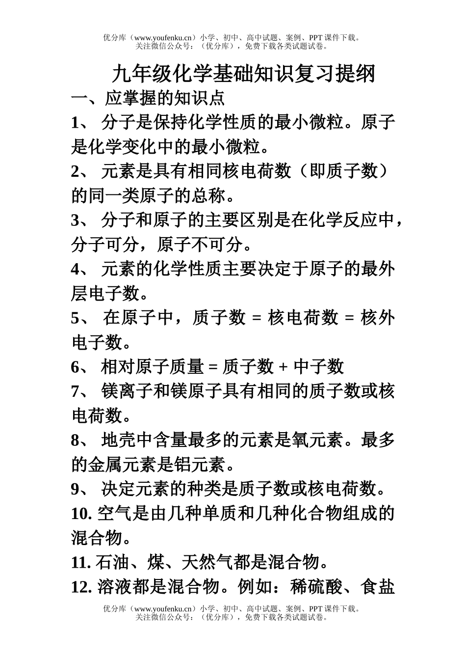 初中化学基础知识复习提纲试卷_第1页