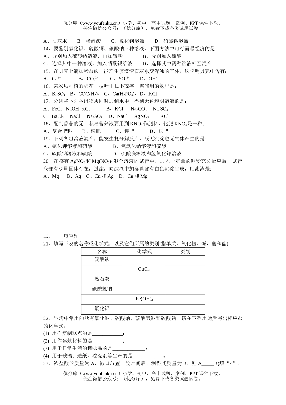 初中化学酸碱盐基础测试卷_第2页