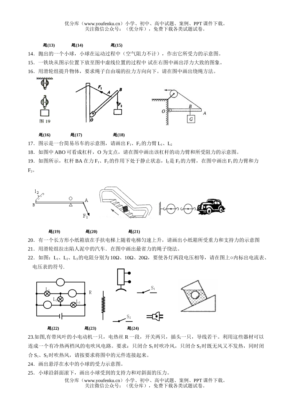 初中九年级物理年总复习专题训练――――作图题试卷_第2页